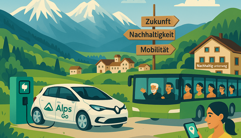 Symbolbild: TourisMUT-Webinar: Nachhaltige Mobilität im Alpenraum | © Generiert mit KI