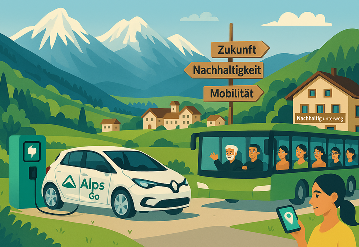 Symbolbild: TourisMUT-Webinar: Nachhaltige Mobilität im Alpenraum | © Generiert mit KI